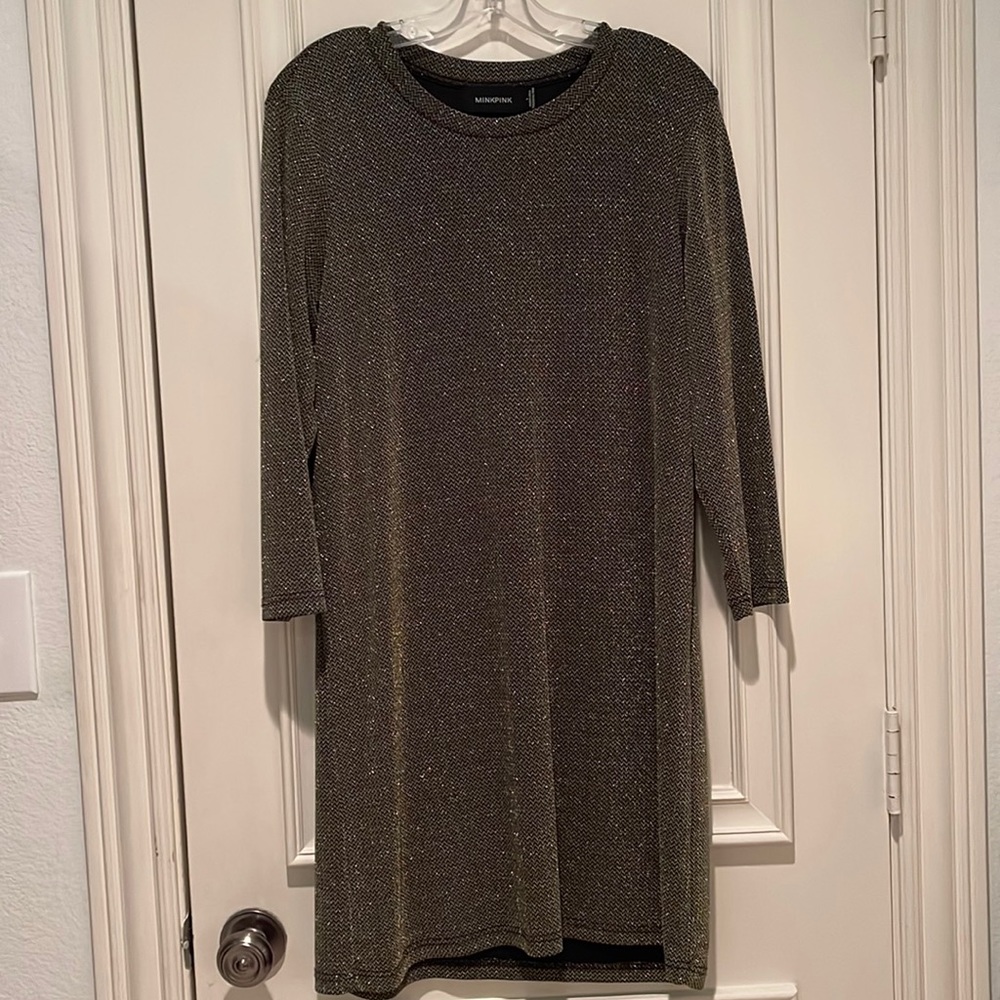 MINKPINK Black and Gold Shimmer Metallic Dress